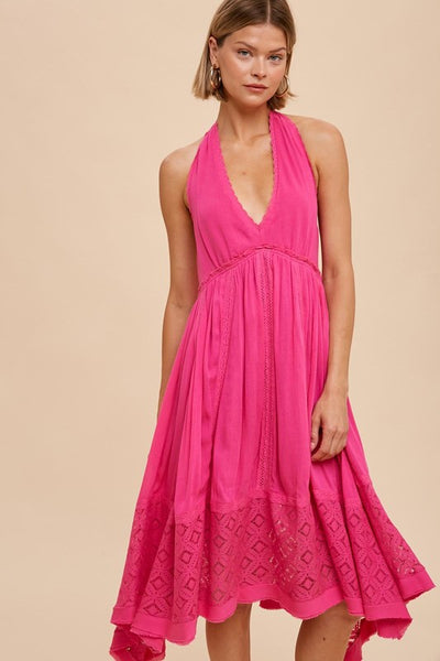 Halter Lace Trim Dress