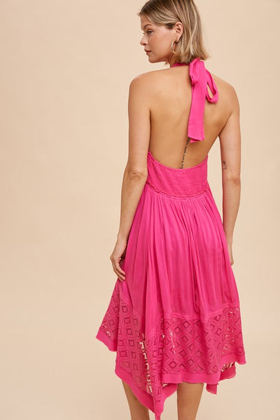 Halter Lace Trim Dress