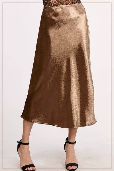 High-Waisted Midi Length Satin Effect Solid Skirt