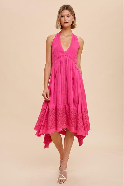 Halter Lace Trim Dress