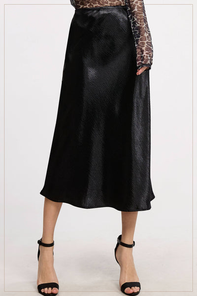 High-Waisted Midi Length Satin Effect Solid Skirt