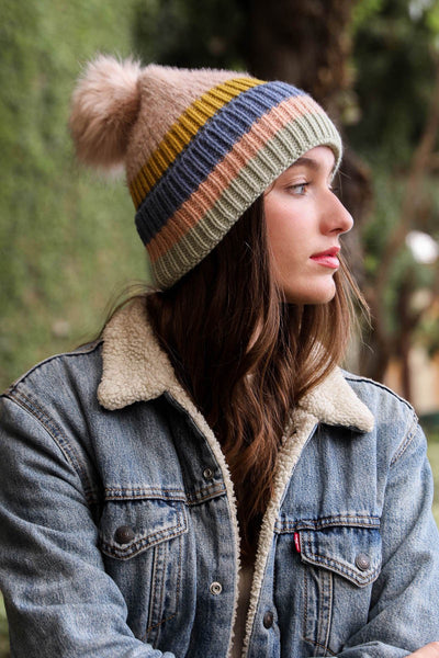 Multi Stripe Knit Pom Hat