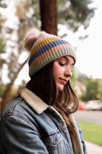 Multi Stripe Knit Pom Hat