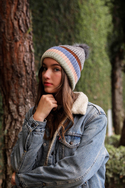 Multi Stripe Knit Pom Hat