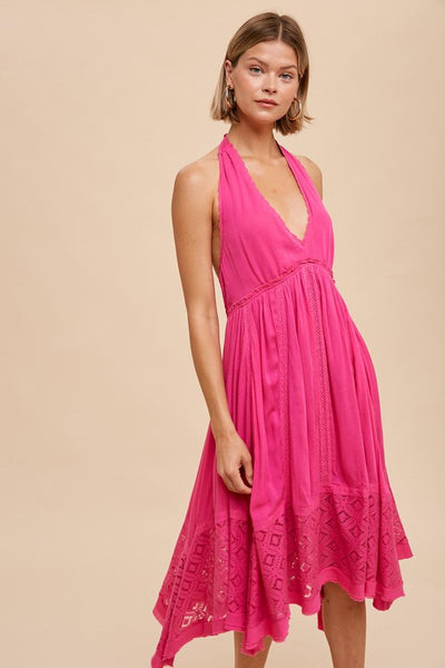 Halter Lace Trim Dress