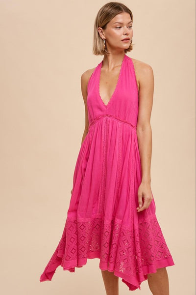 Halter Lace Trim Dress