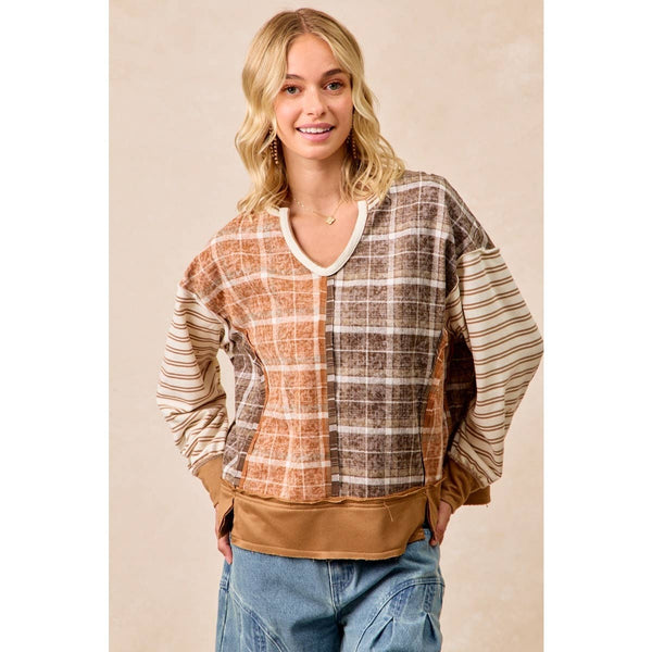 PLAID AND STRIPE MIX AND MATCH TOP