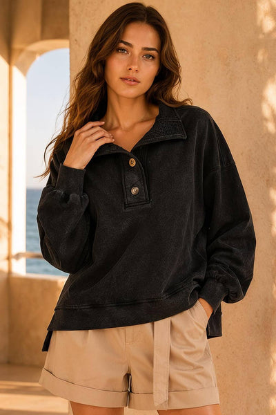Mock Neck Mineral Washed Top