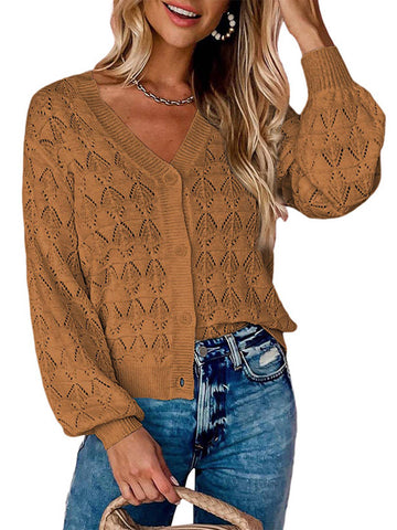 Long Sleeved V-neck Cardigan Knitted Sweater
