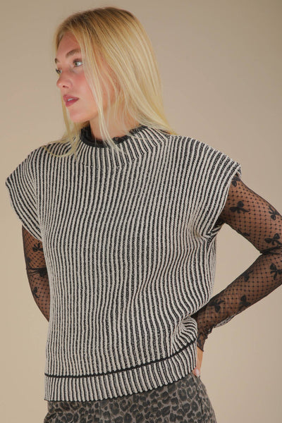Two Tone Ribbed Knit Sweater Vest