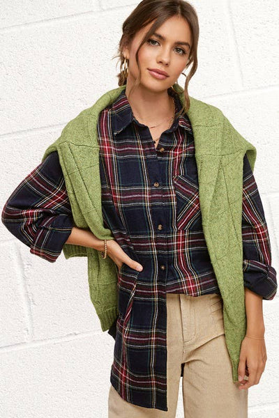 Loose Fit Button Down Soft Fabric Plaid Shirts