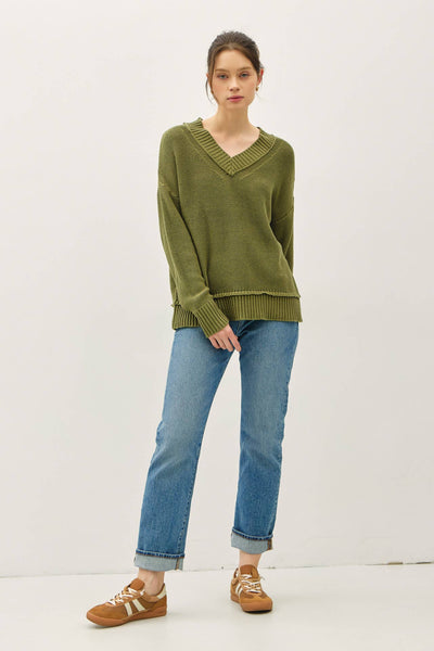 CHUNKY V NECK KNIT SWEATER