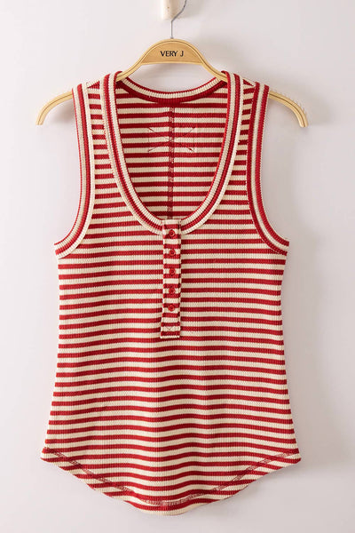 Striped Button Down Fitted Knit Tank Top