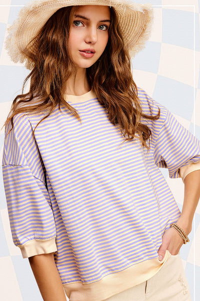 Loose Fit Striped Short Sleeve Top
