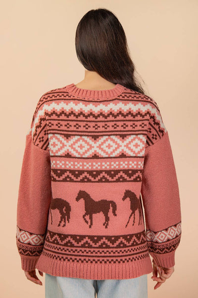 Western Graphic Oversized Knit Sweater Top