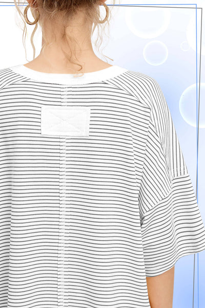 Basic Striped Drop Shoulder Short Sleeves Top