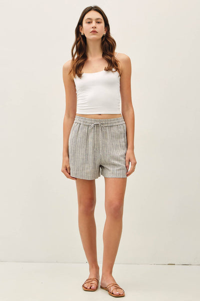 LINEN BLEND STRIPED PULL ON SHORTS
