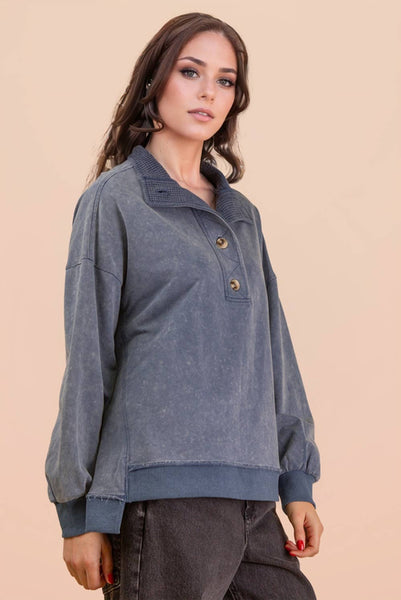 Mock Neck Mineral Washed Top