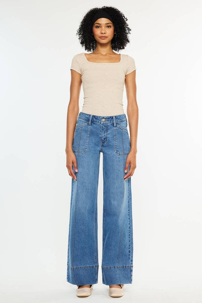 MID RISE SEAM WIDE LEG JEANS