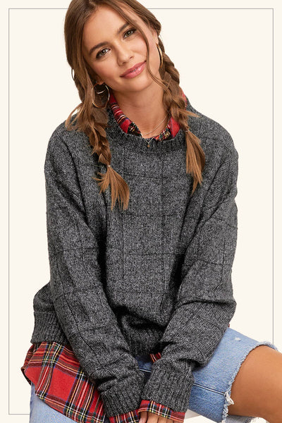 Loose Fit Windowpane Patterned Sweater