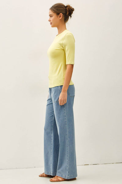 STRETCH DENIM WIDE LEG PULL ON PANTS
