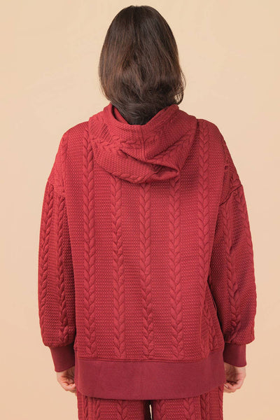 Oversized Cable Textured Hoodie Top
