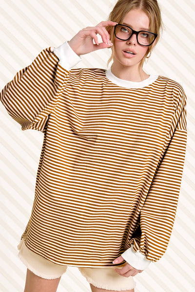 Oversized Striped Long Sleeve Pullover Top