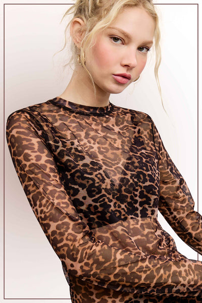 Semi Sheer Leopard Printed Top
