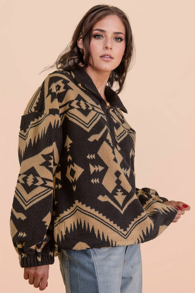 Half Zip Up Aztec Fleece Top