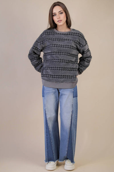 Oversized Textured Fleece Casual Comfy Top