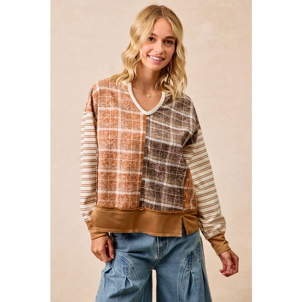 PLAID AND STRIPE MIX AND MATCH TOP