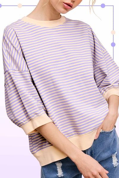 Loose Fit Striped Short Sleeve Top