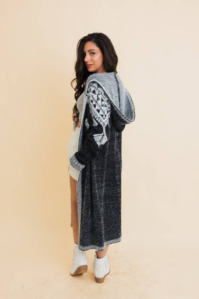Hooded Fair Isle Knit Cardigan