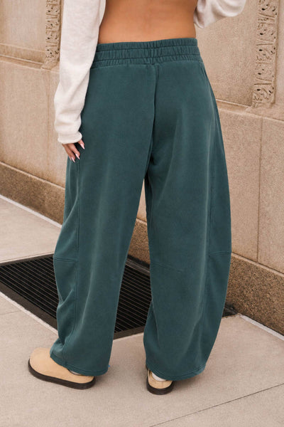 SMOCKED WAIST BARREL LEG SWEATPANTS