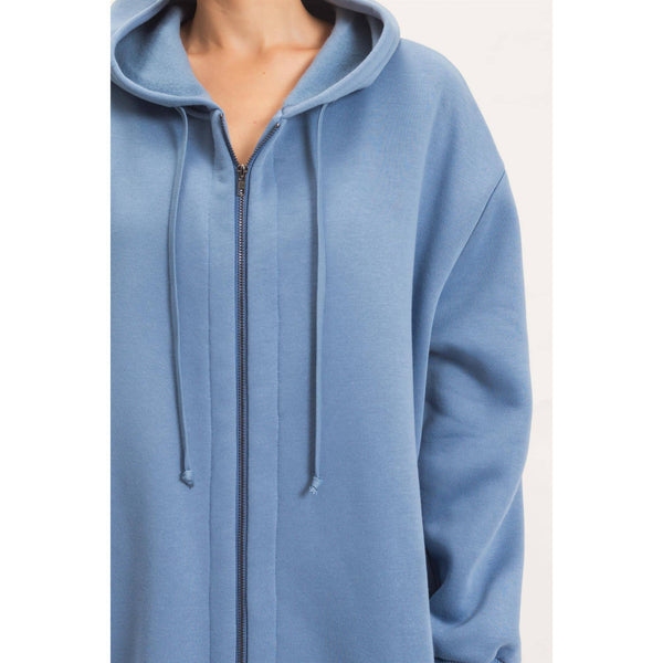 Oversized Longline Zip-Up Hoodie Jacket
