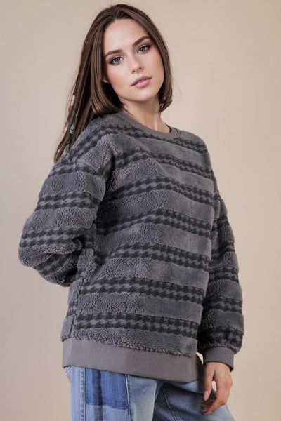 Oversized Textured Fleece Casual Comfy Top