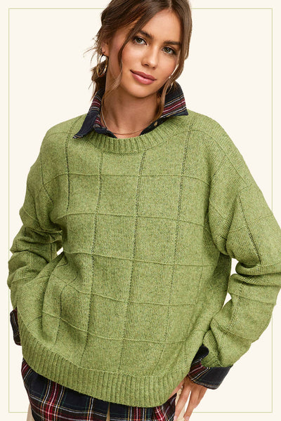 Loose Fit Windowpane Patterned Sweater