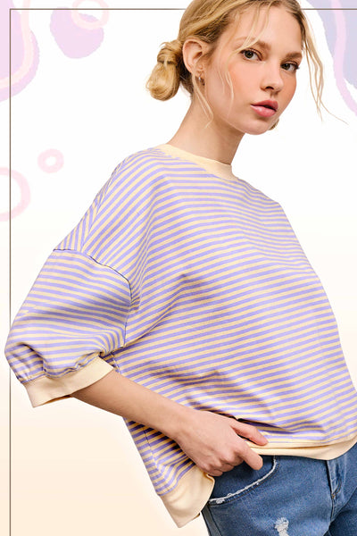 Loose Fit Striped Short Sleeve Top