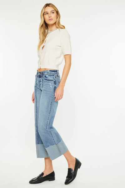 MID RISE CROPPED WIDE LEG JEANS-