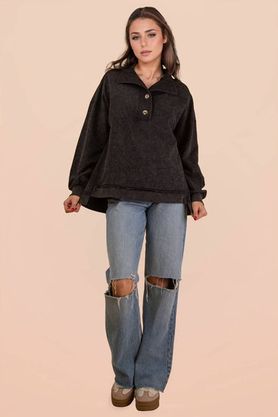 Mock Neck Mineral Washed Top