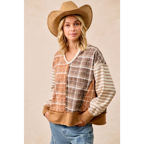 PLAID AND STRIPE MIX AND MATCH TOP