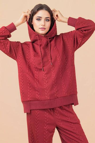 Oversized Cable Textured Hoodie Top