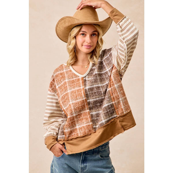 PLAID AND STRIPE MIX AND MATCH TOP