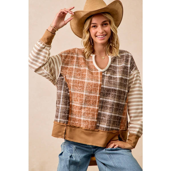 PLAID AND STRIPE MIX AND MATCH TOP