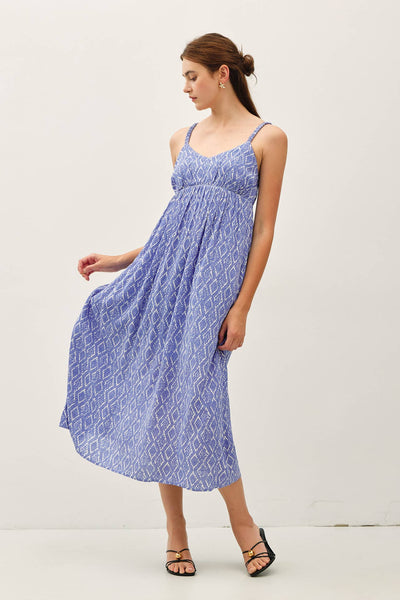 PRINTED BLUE MIDI SUNDRESS