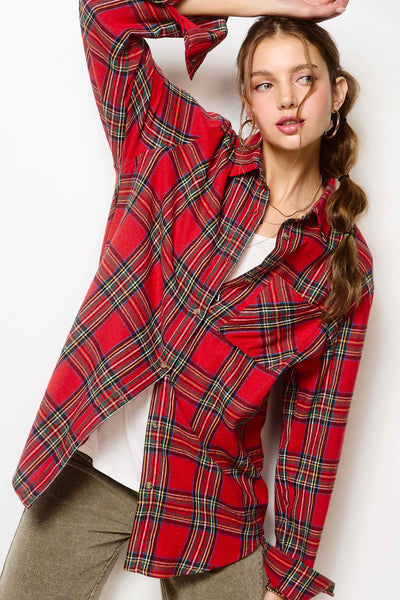 Loose Fit Button Down Soft Fabric Plaid Shirts