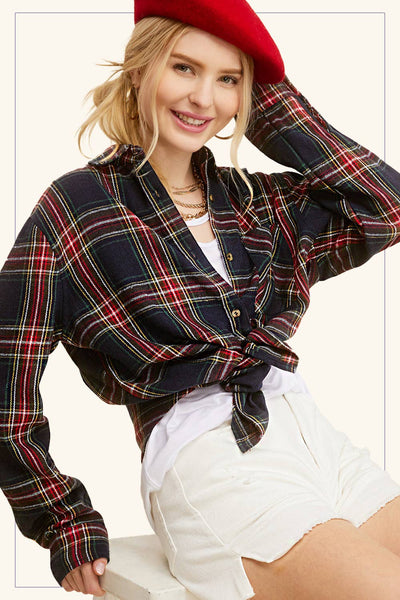 Loose Fit Button Down Soft Fabric Plaid Shirts