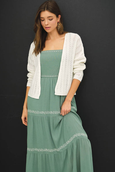 CROCHET KNIT BOXY CROPPED OPEN CARDIGAN
