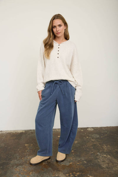 SMOCKED WAIST BARREL LEG SWEATPANTS