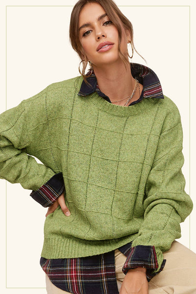 Loose Fit Windowpane Patterned Sweater